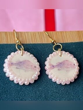 Pastel Pink Iridescent Fish Earrings | Y2K Dreamcore Pearl Dangles | Olive Made